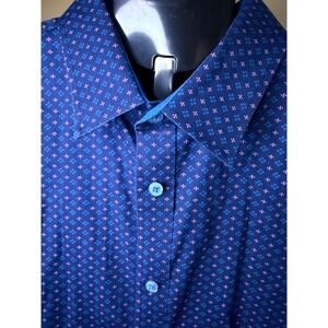 English Laundry Mens Blue Pink Geometric Floral Print Button Down Shirt Large L